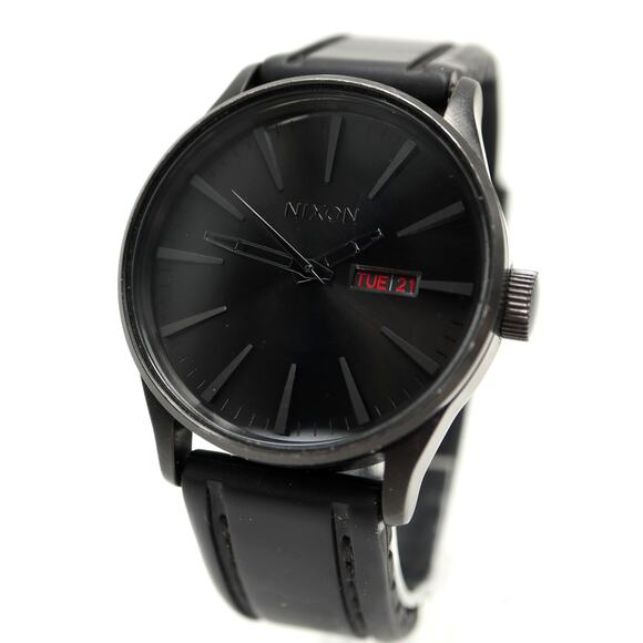 Nixon The Sentry Mens Stealth Day Date 42mm Watch Red Black Silicone New Battery - Picture 1 of 14